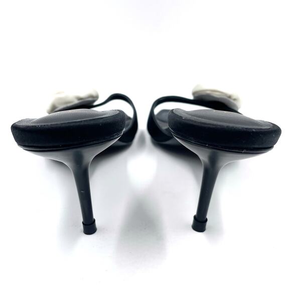 Raye Rosette Mules Black White Sandals Kitten Heels Square Toe Floral Sz 6.5 - Picture 7 of 10